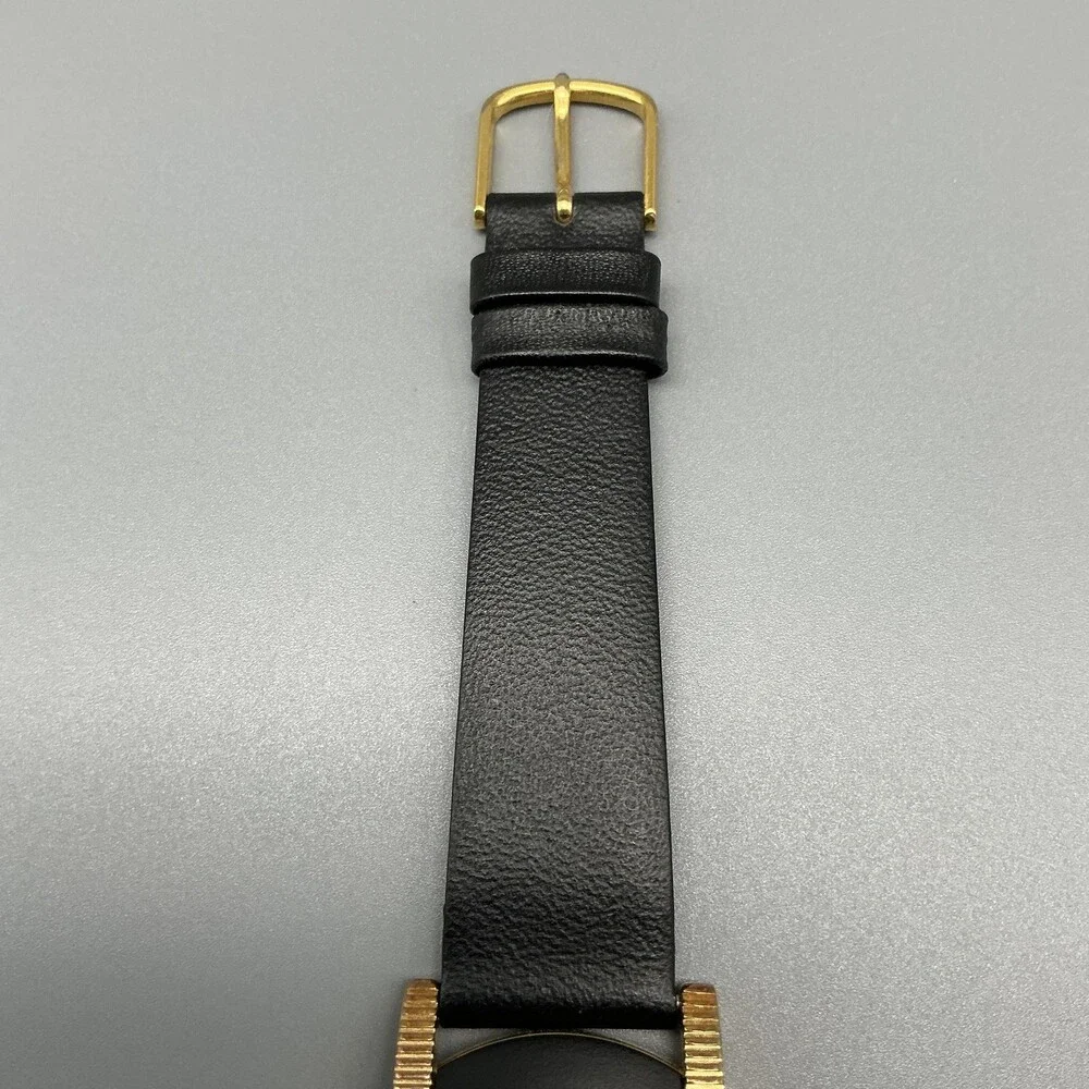 Vintage Cenere Mens Watch 34mm Black Dial Gold Tone Lugs Leather New Battery